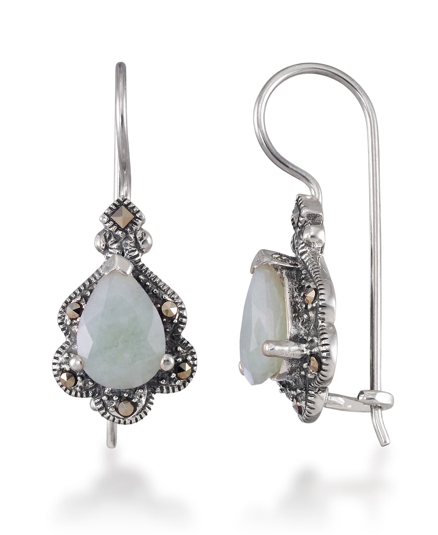 Sterling Silver_Tori Hill® Genuine Marcasite and Faceted Jade Teardrop Dangle Earrings_I_Heart_1