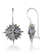 Load image into Gallery viewer, Sterling Silver_Tori Hill® Genuine Marcasite and Simulated Blue Topaz Starburst Dangle Earrings_I_Heart_1