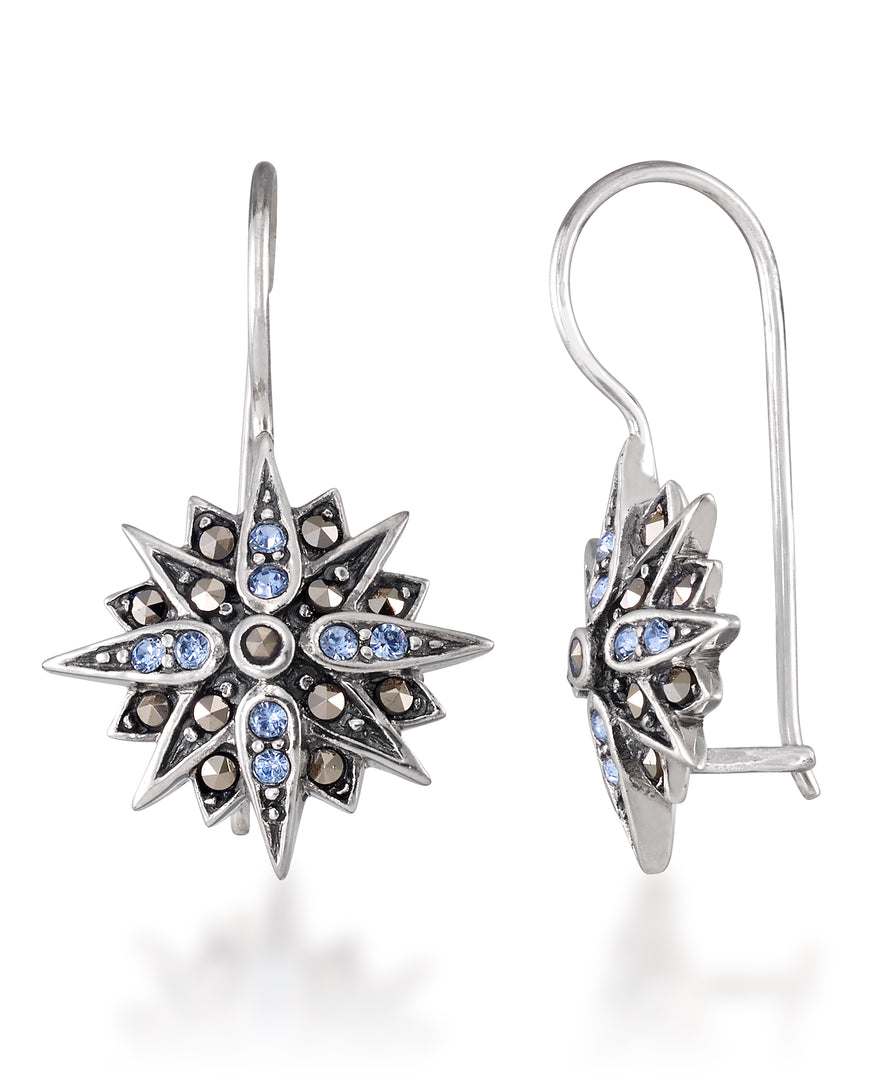 Sterling Silver_Tori Hill® Genuine Marcasite and Simulated Blue Topaz Starburst Dangle Earrings_I_Heart_1