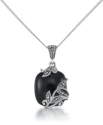 Load image into Gallery viewer, Sterling Silver_Tori Hill® Genuine Marcasite and Black Onyx Cushion Shape Pendant, 18"_I_Heart_1