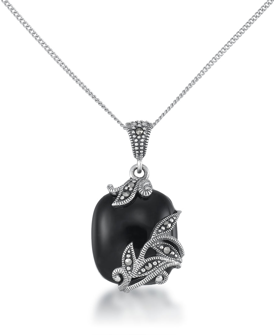 Sterling Silver_Tori Hill® Genuine Marcasite and Black Onyx Cushion Shape Pendant, 18"_I_Heart_1