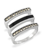 Load image into Gallery viewer, Sterling Silver_Tori Hill® Genuine Marcasite and Handcrafted Black Enamel Set of Three Stack Rings_I_Heart_1