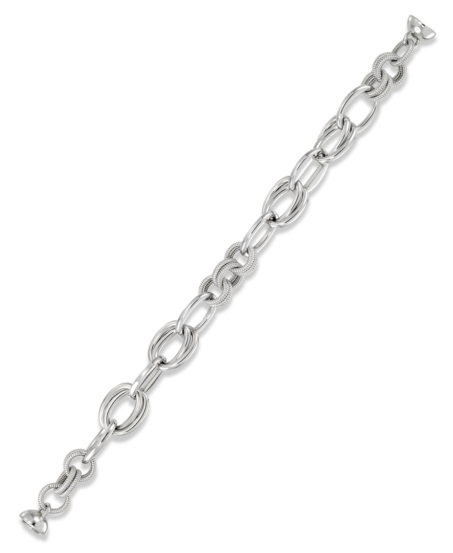 Platinum over Sterling Silver_Polished and Textured Multi Link Bracelet with Nano Diamond Resin® Core, Magnetic Closure_I_Heart_1