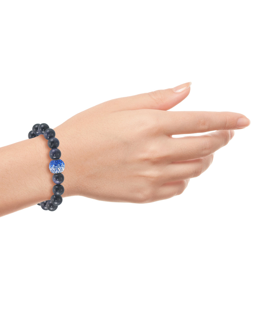 Sandstone & Saphire_Deep Blue Sandstone Beaded Stretch Bracelet with Sapphire and Diamond Color Crystal Glitter Ball_I_Heart_1