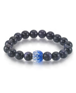 Load image into Gallery viewer, Sandstone & Saphire_Deep Blue Sandstone Beaded Stretch Bracelet with Sapphire and Diamond Color Crystal Glitter Ball_I_Heart_1