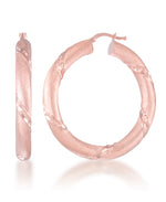 Load image into Gallery viewer, 14K Rose Gold over Sterling Silver_Satin and Diamond Cut Bold Round Sterling Silver Hoop Earrings_I_Heart_2