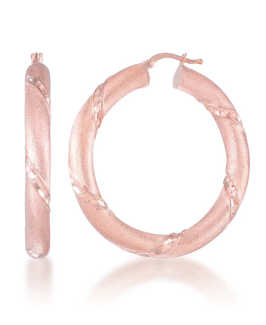 14K Rose Gold over Sterling Silver_Satin and Diamond Cut Bold Round Sterling Silver Hoop Earrings_I_Heart_2