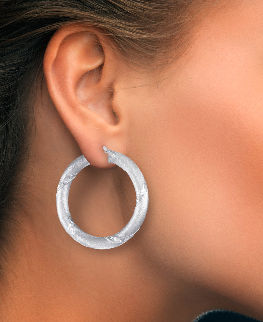 Platinum over Sterling Silver_Satin and Diamond Cut Bold Round Hoop Earrings_I_Heart_1