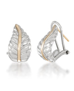 Load image into Gallery viewer, Two-Tone_Sculped Leaf Earrings with Post and Omega Back in 14K Yellow Gold and Platinum over Sterling Silver_I_Heart_1
