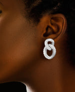 Load image into Gallery viewer, Platinum over Sterling Silver_Sculpted Double Doorknocker Twist Earrings_I_Heart_1