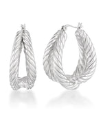 Load image into Gallery viewer, Platinum over Sterling Silver_Sculpted Graduated Twist Hoop Earrings_I_Heart_1