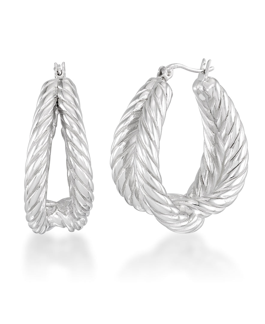 Platinum over Sterling Silver_Sculpted Graduated Twist Hoop Earrings_I_Heart_1
