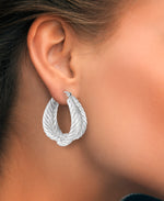 Load image into Gallery viewer, Platinum over Sterling Silver_Sculpted Graduated Twist Hoop Earrings_I_Heart_1