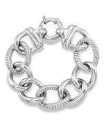 Load image into Gallery viewer, Platinum over Sterling Silver_Sculpted Polished and Twist Oval Link Bracelet, 8"_I_Heart_1