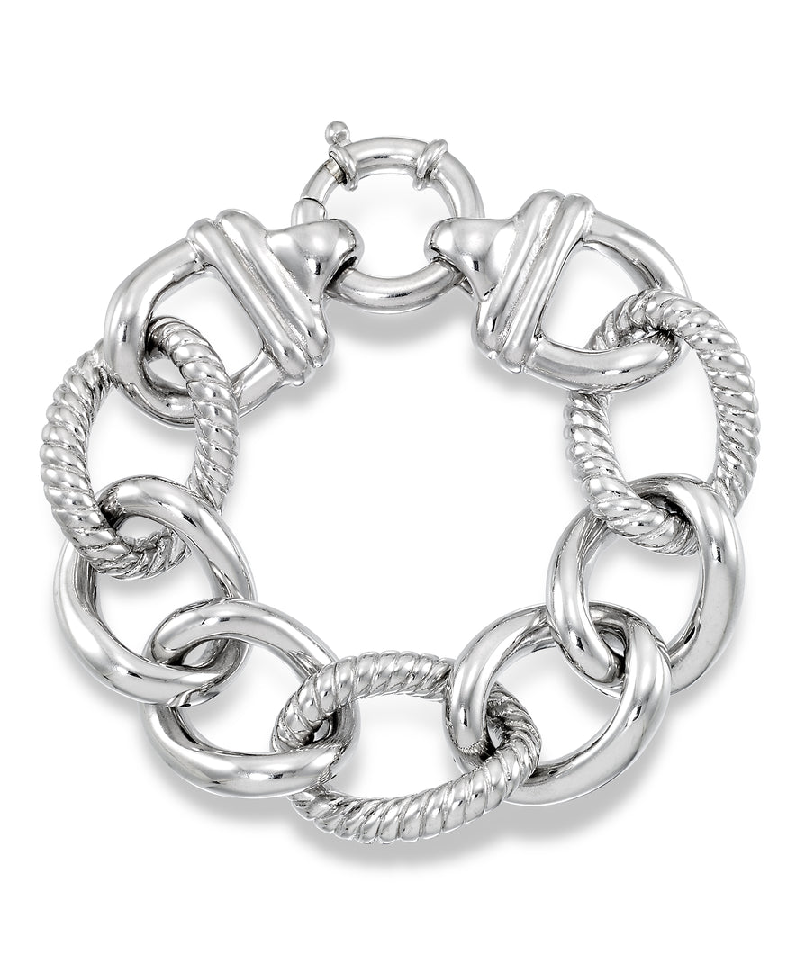 Platinum over Sterling Silver_Sculpted Polished and Twist Oval Link Bracelet, 8"_I_Heart_1
