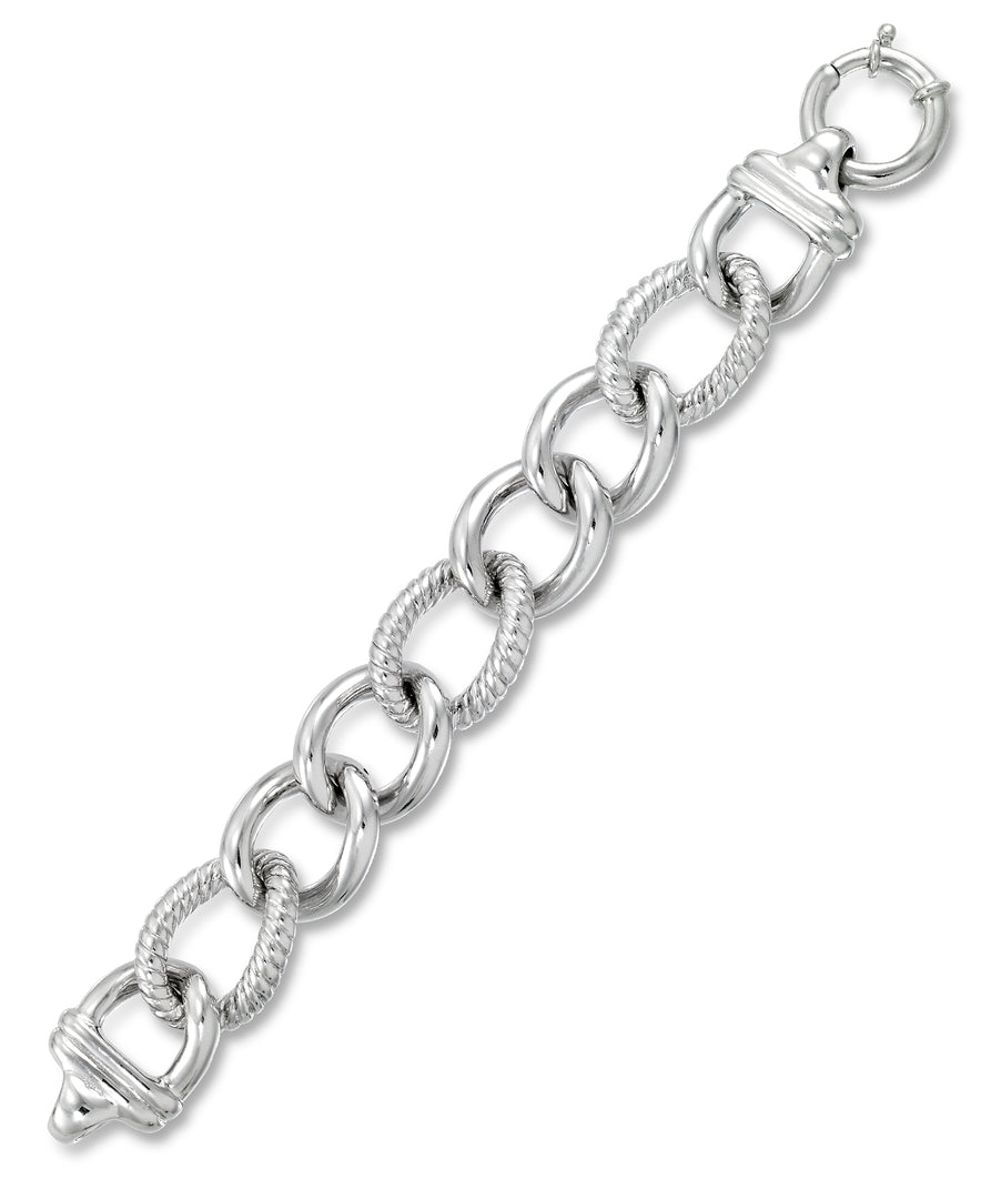 Platinum over Sterling Silver_Sculpted Polished and Twist Oval Link Bracelet, 8"_I_Heart_1