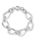 Load image into Gallery viewer, Platinum over Sterling Silver_Sculpted Twist and Oval Link Bracelet with Nano Diamond Resin® Core and Magnetic Closure_I_Heart_1