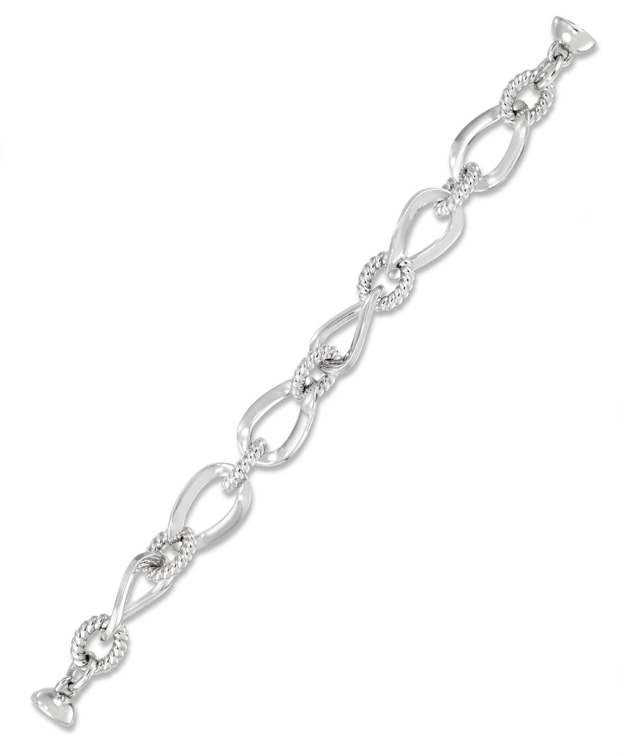 Platinum over Sterling Silver_Sculpted Twist and Oval Link Bracelet with Nano Diamond Resin® Core and Magnetic Closure_I_Heart_1