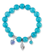 Load image into Gallery viewer, Platinum over Sterling Silver_Simulated Turquoise Beaded Stretch Charm Bracelet_I_Heart_1