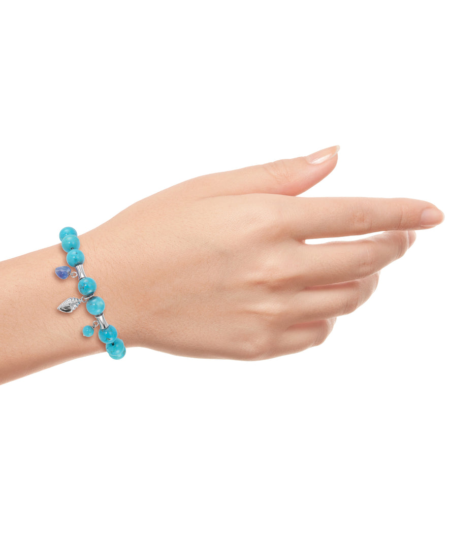 Platinum over Sterling Silver_Simulated Turquoise Beaded Stretch Charm Bracelet_I_Heart_1
