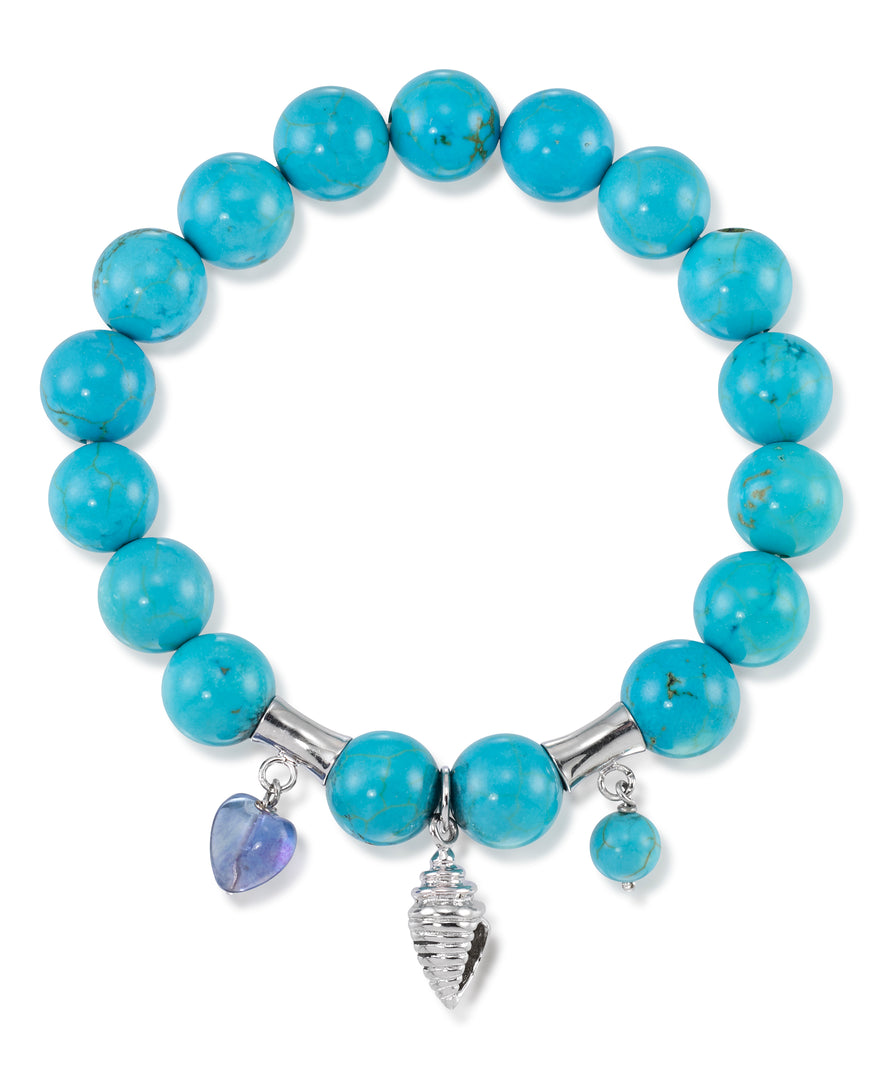Platinum over Sterling Silver_Simulated Turquoise Beaded Stretch Charm Bracelet_I_Heart_1