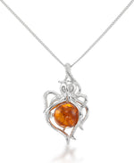 Load image into Gallery viewer, Sterling Silver_Amber Rosa™ Genuine Honey Amber Octopus Pendant, 18" Chain_I_Heart_1