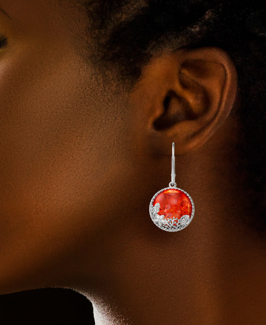 Sterling Silver_Amber Rosa® Red Genuine Amber Sealife Dangle Earrings_I_Heart_2