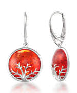 Load image into Gallery viewer, Sterling Silver Amber Rosa® Red Genuine Amber Vine Motif Dangle Earrings_I_Heart_2