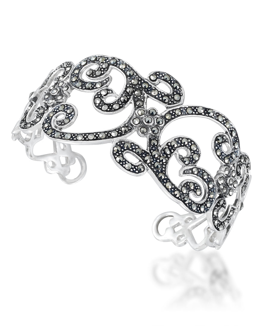 Sterling Silver_Tori Hill® Genuine Marcasite Filigree Cuff Bangle Bracelet_I_Heart_1