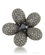 Load image into Gallery viewer, Sterling_Silver_Tori Hill® Genuine Marcasite Large Flower Ring  with Faceted Onyx Center_I_Heart_1