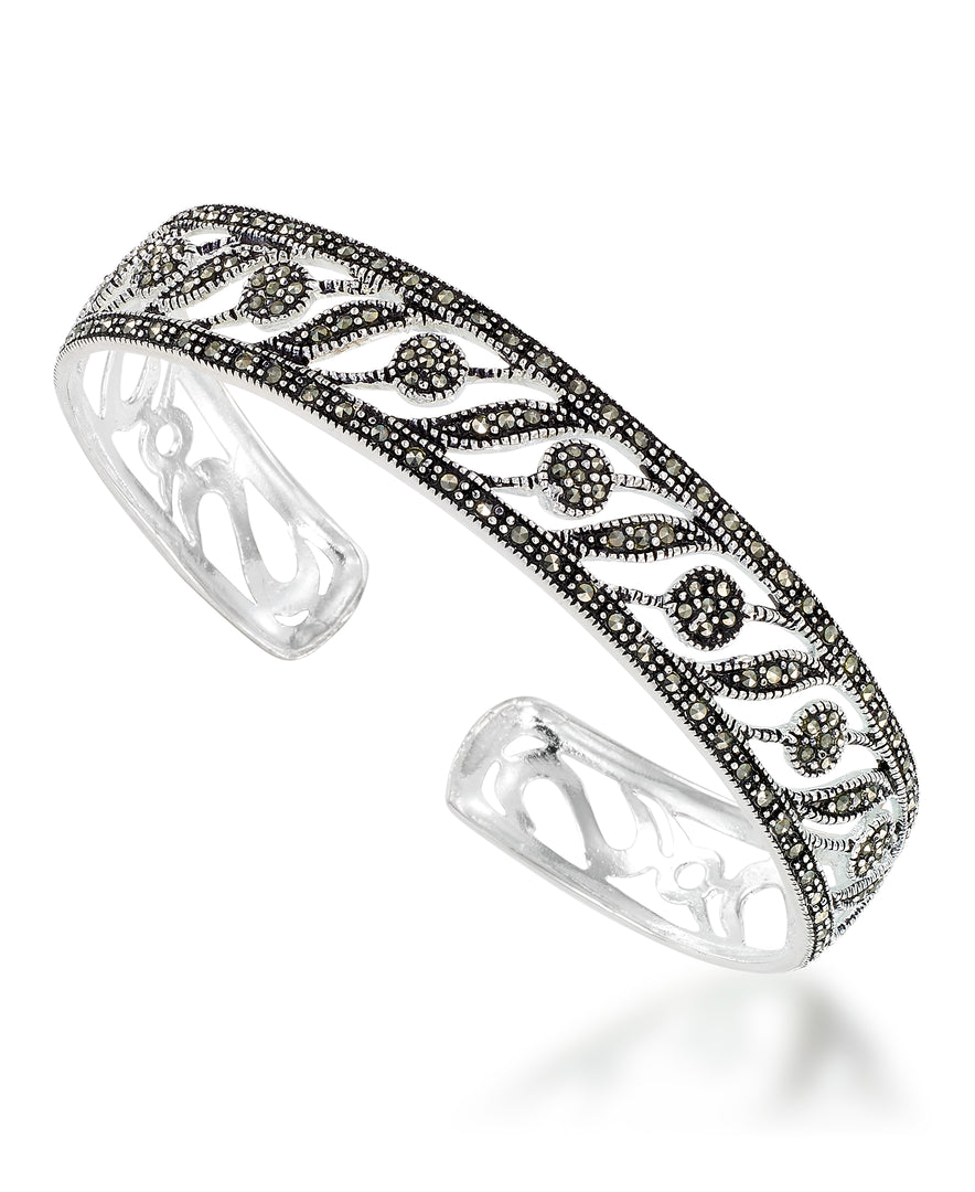 Sterling_Silver_Tori Hill® Genuine Marcasite Open Work Cuff Bangle Bracelet_I_Heart_1