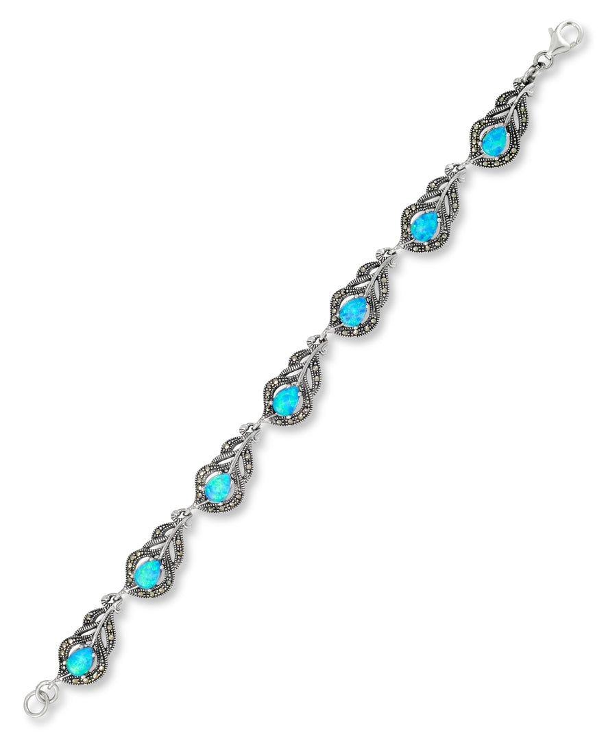 Sterling Silver Tori Hill® Genuine Marcasite Peacock Feather Bracelet with Genuine Abalone_I_Heart_1