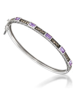 Load image into Gallery viewer, Sterling Silver_Tori Hill® Genuine Marcasite Stackable Bangle with Genuine Amethyst Stations_I_Heart_1