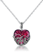Load image into Gallery viewer, Sterling Silver Tori Hill® Sterling Silver Genuine Marcasite and Simulated Ruby Filigree Heart Pendant, 18" Chain_I_Heart_1