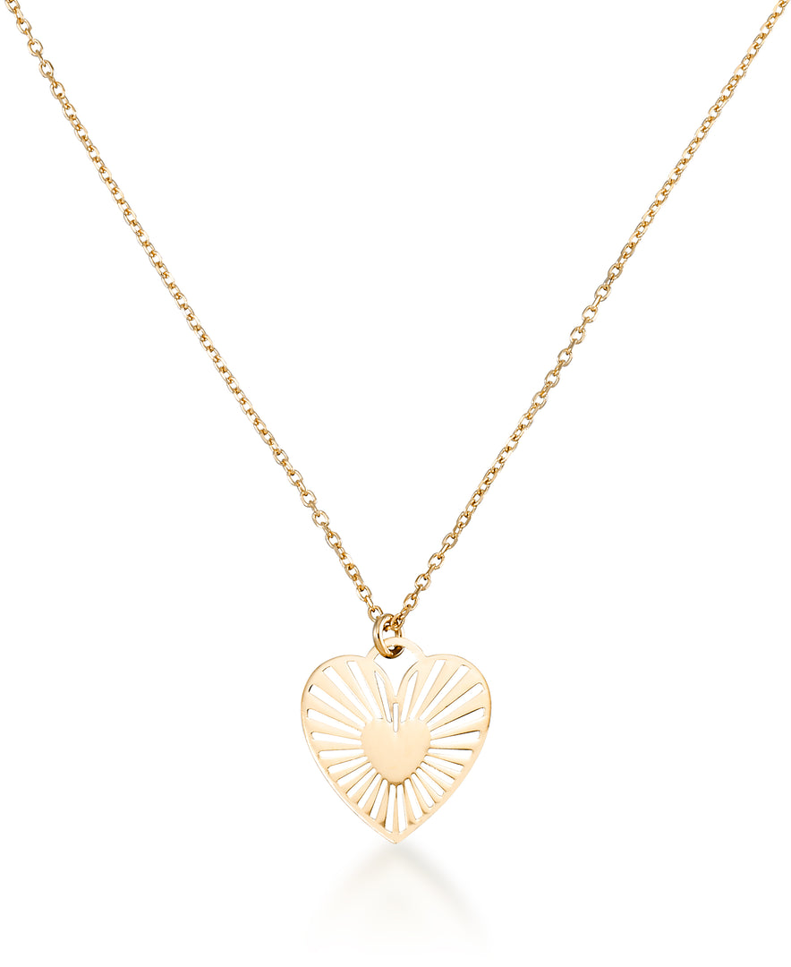 18K Yellow Gold over Sterling Silver_Sunburst Heart Pendant, 16" Chain with 2" Extender, Made in Italy _I_Heart_1