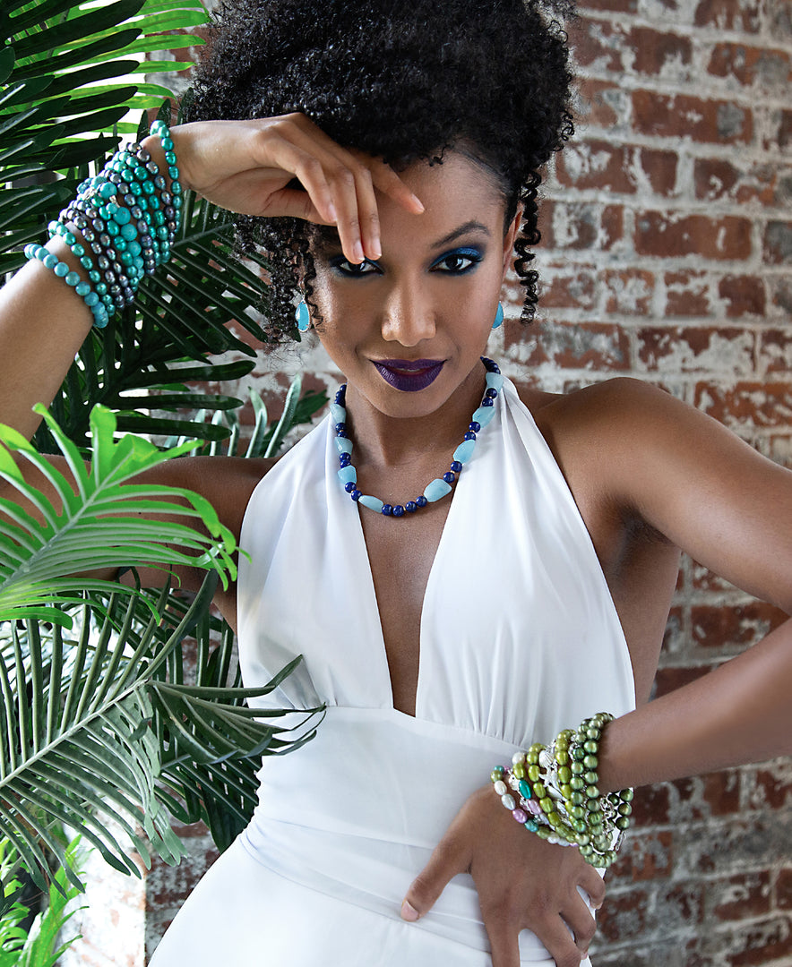 Teal Dyed Cultured Freshwater Pearls_Teal Dyed Cultured Freshwater Pearl Stretch Bracelet_I_Heart_1