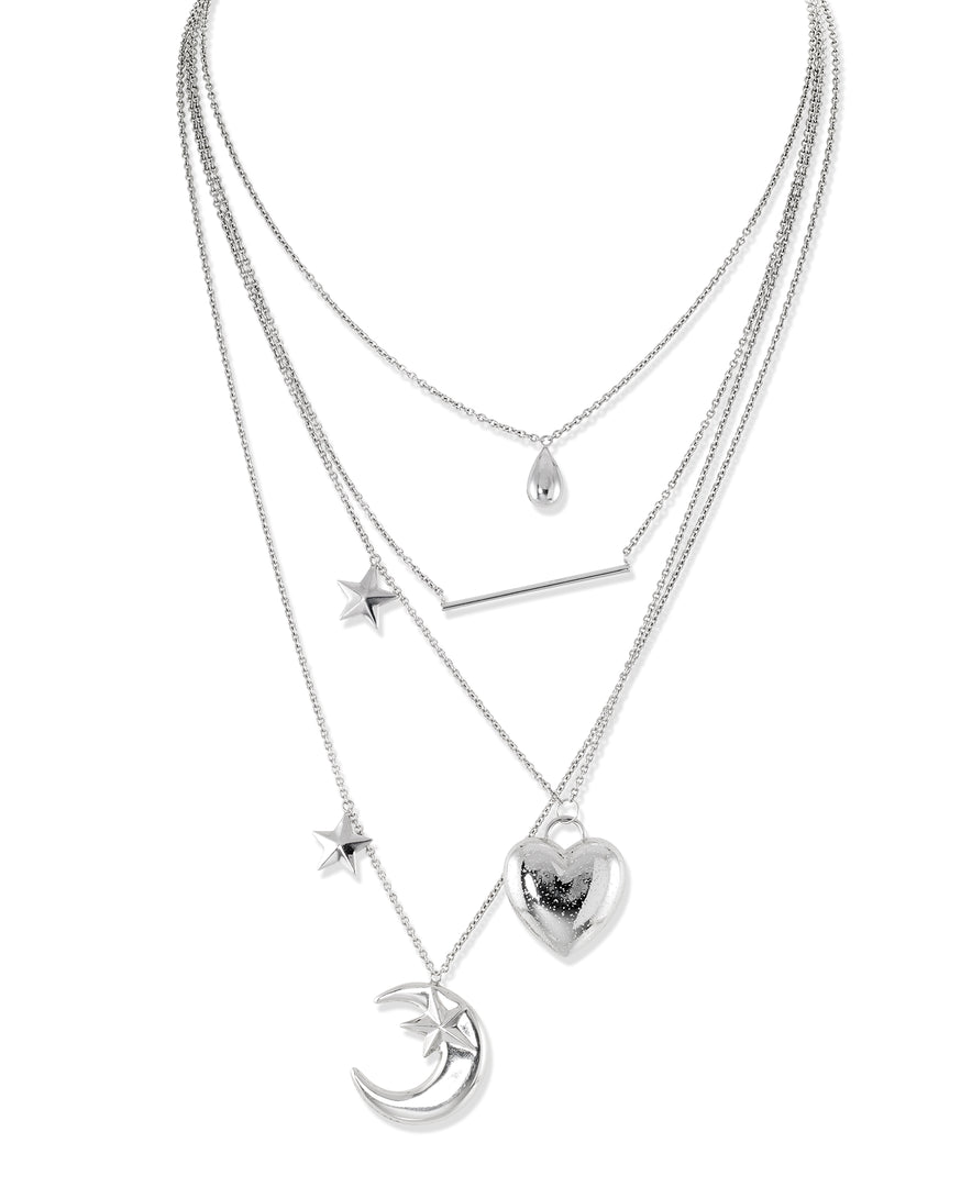 Platinum over Sterling SIlver_The Moon and Stars Layered  Necklace_I_Heart_1