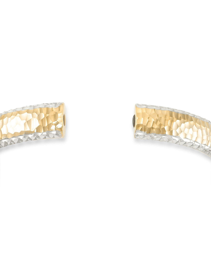 Two-Tone_Gold Luxe® 14K  Gold 2/Tone Hammered Diamond Cut Domed Bangle.  Dent Resistant, Infused with Nano Diamond Resin Core®. Average Wrist Size. - iHeart Jewels_I_Heart_1