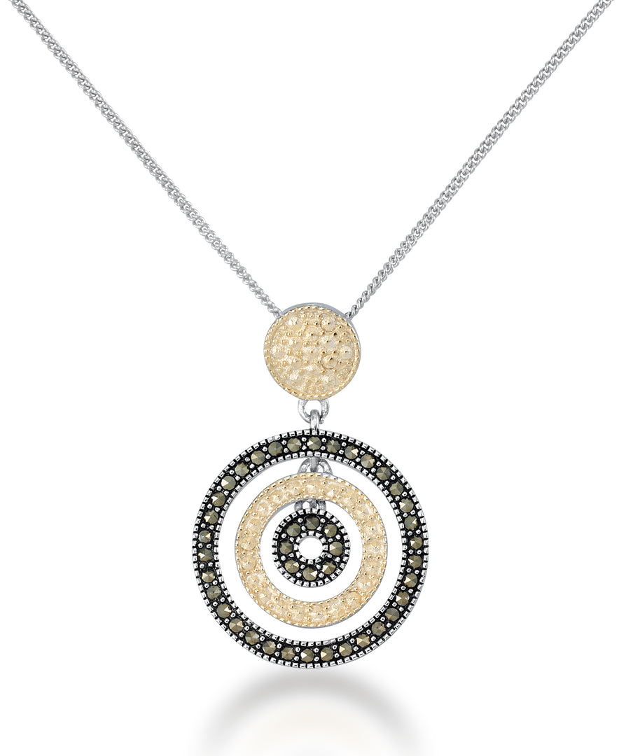 Two Tone_Tori Hill® 14K Yellow Gold over Sterling Silver Genuine Marcasite Multi Circle Pendant, 18" Chain_I_Heart_1