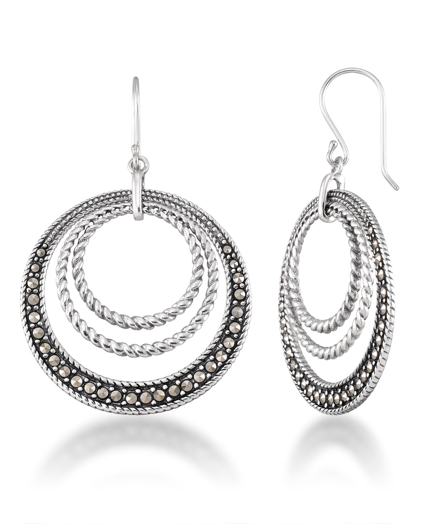 Sterling Silver_Tori Hill® Genuine Marcasite Concenrtic Cirle Dangle Earrings_I_Heart_1