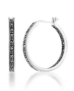 Load image into Gallery viewer, Sterling Silver_Tori Hill® Genuine Marcasite Inside Out Hoop Earrings_I_Heart_1