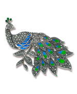 Load image into Gallery viewer, Sterling Silver Tori Hill® Genuine Marcasite Peacock Broach with Hand Crafted Enamel_I_Heart_1