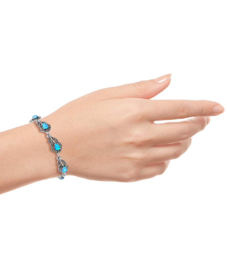 Sterling Silver Tori Hill® Genuine Marcasite Peacock Feather Bracelet with Genuine Abalone_I_Heart_1