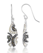 Load image into Gallery viewer, Sterling Silver_Tori Hill® Genuine Marcasite and Crystal Fancy Teardrop Dangle Earrings_I_Heart_1