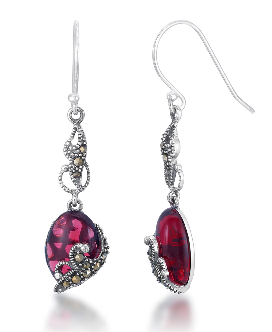 Sterling Silver_Tori Hill® Genuine Marcasite and Simulated Ruby Dangle Earrings_I_Heart_1