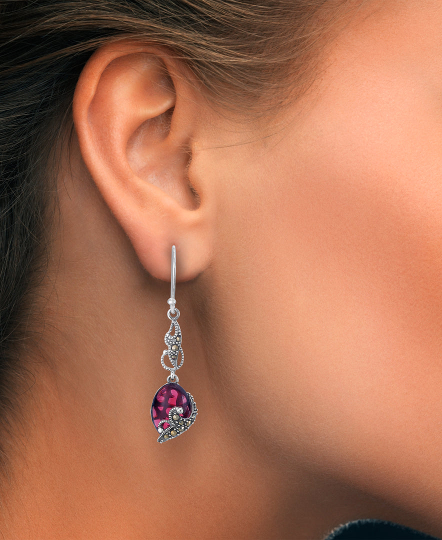 Sterling Silver_Tori Hill® Genuine Marcasite and Simulated Ruby Dangle Earrings_I_Heart_1