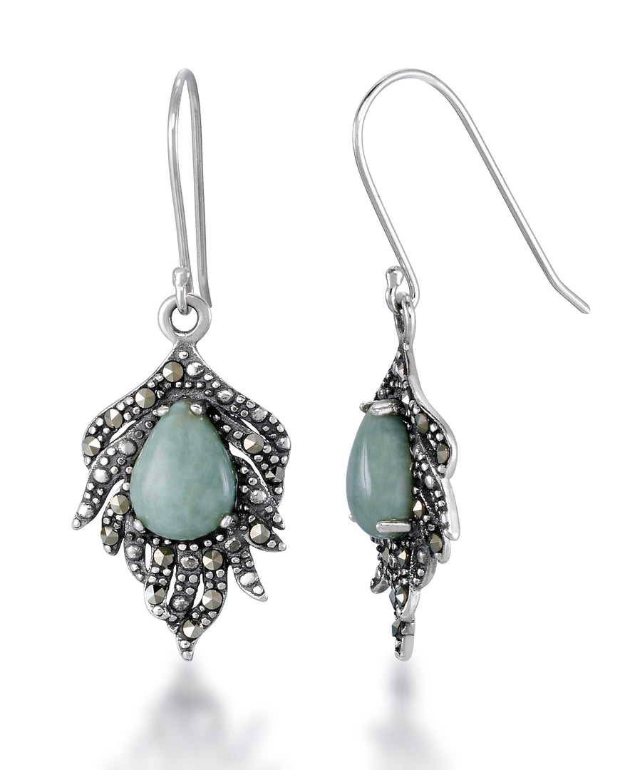Sterling Silver_Tori Hill® Genuine Marcasite and Teardrop Jade Fringe Dangle Earrings_I_Heart_1