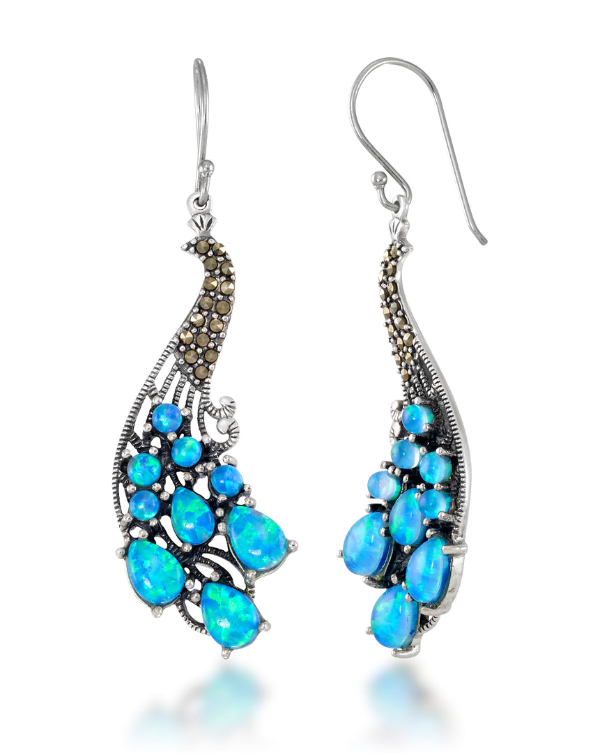 Sterling Silver_Tori Hill® Silver Plate and Genuine Marcasite Peacock Dangle Earrings with Simulated Opals_I_Heart_1