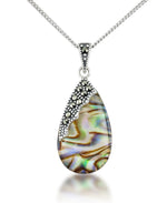 Load image into Gallery viewer, Sterling Silver_Tori Hill® Genuine Abalone and Marcasite Elongated Teardrop Pendant_I_Heart_1