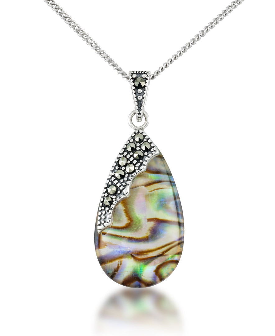 Sterling Silver_Tori Hill® Genuine Abalone and Marcasite Elongated Teardrop Pendant_I_Heart_1
